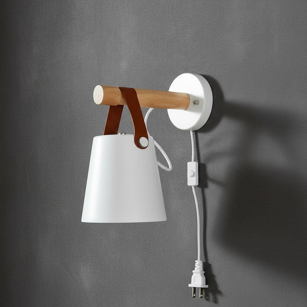 Scandinavian Wooden Wall Lamp for Bedroom – Minimalist Natural Wood Light Point White or Black | Sansoti