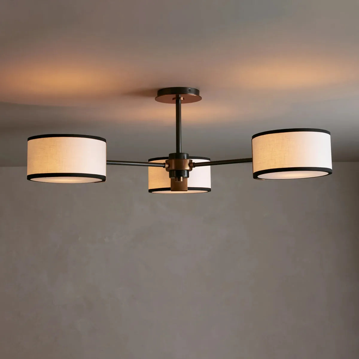 Runde Deckenleuchte mit Stoffschirm 91cm Warmes Licht für Wohnzimmer Schlafzimmer Esszimmer Moderne Ambientebeleuchtung | Sansoti