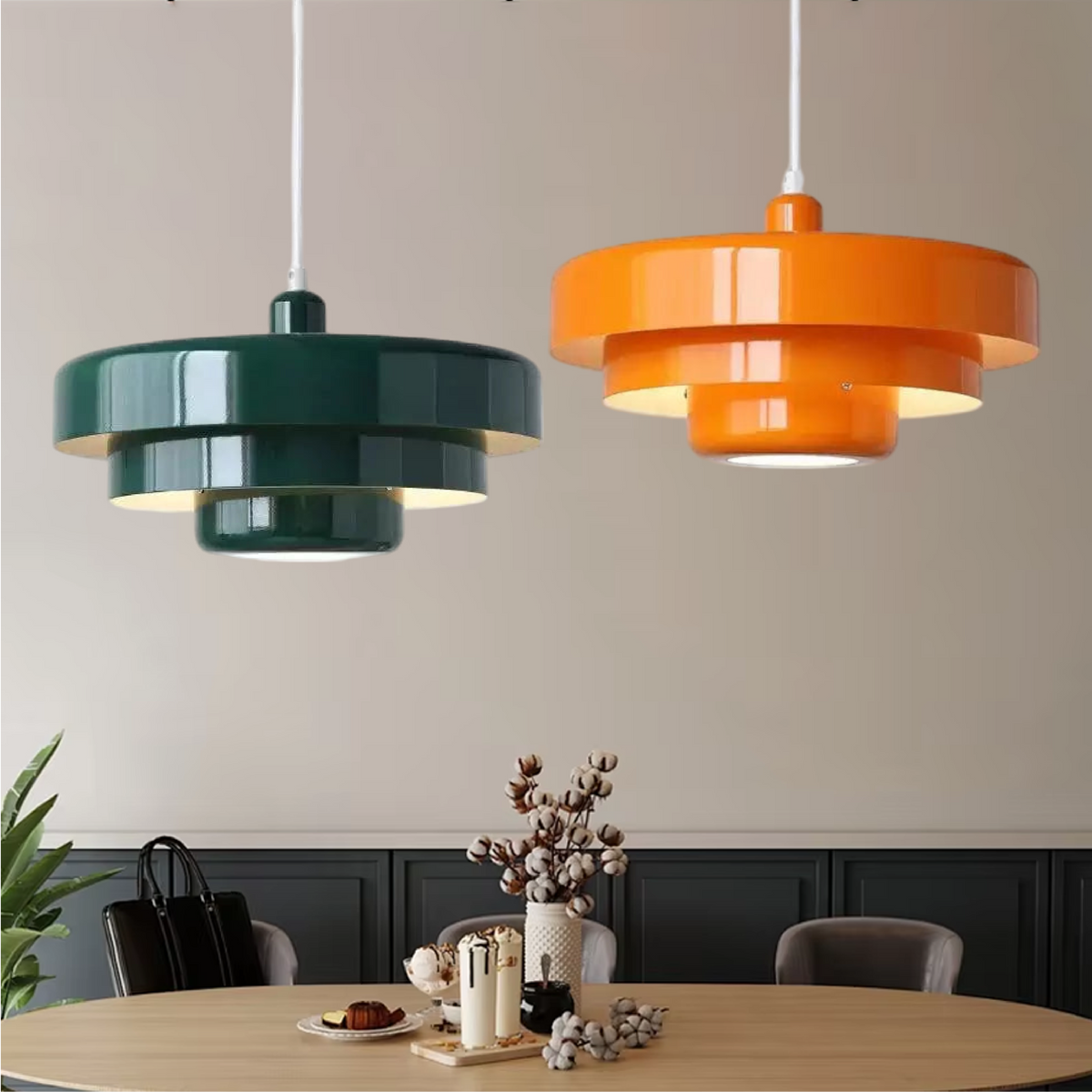 Żelazna lampa wisząca w stylu Bauhaus, industrialna, pomarańczowo-złoto-czarna, 35 cm, lampa pendelowa do jadalni i sypialni | Sansoti