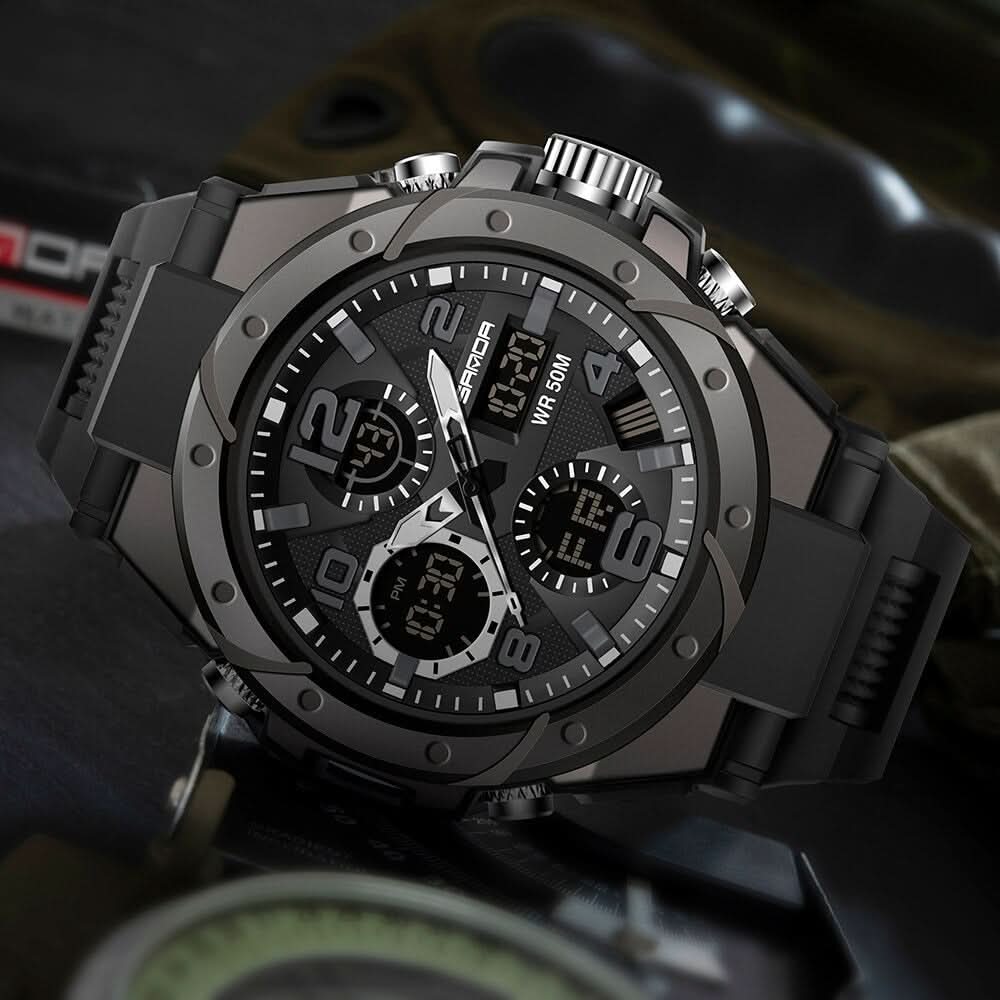 Multifunktionale Herrenuhr mit analogem und digitalem Display | Sansoti
