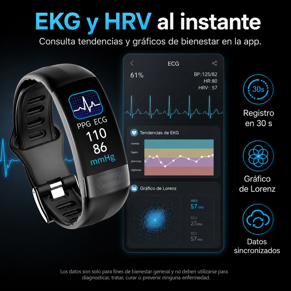 Gesundheitsarmband mit EKG, Herzfrequenzmessung, Blutdruckmessung, SpO2, Schlaftracker, IP67, wasserdichte Fitness-Smartwatch | Sansoti