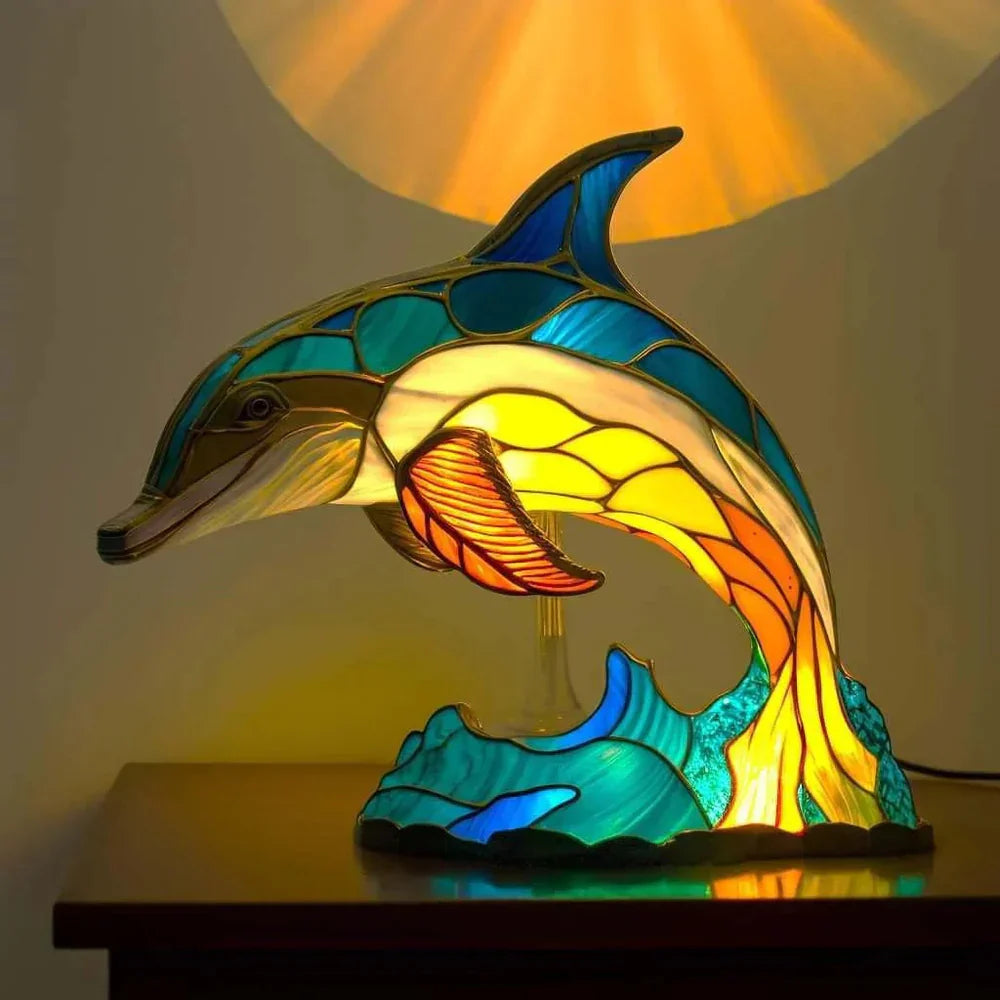 Decoratieve Tafellamp met Dierenprint Gebrandschilderd Glas Effect 15cm Warm Sfeerlicht voor Woonkamer Slaapkamer Nachtkastje | Sansoti