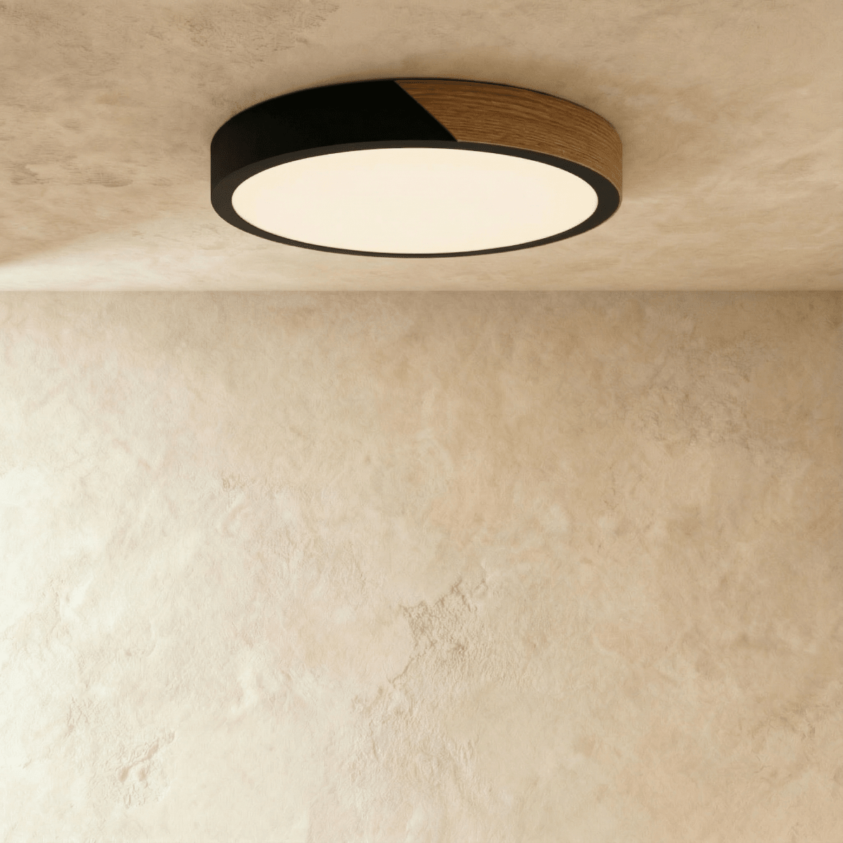 Minimalistische LED-Deckenleuchte mit Holzakzenten und sanfter Lichtverteilung | Sansoti