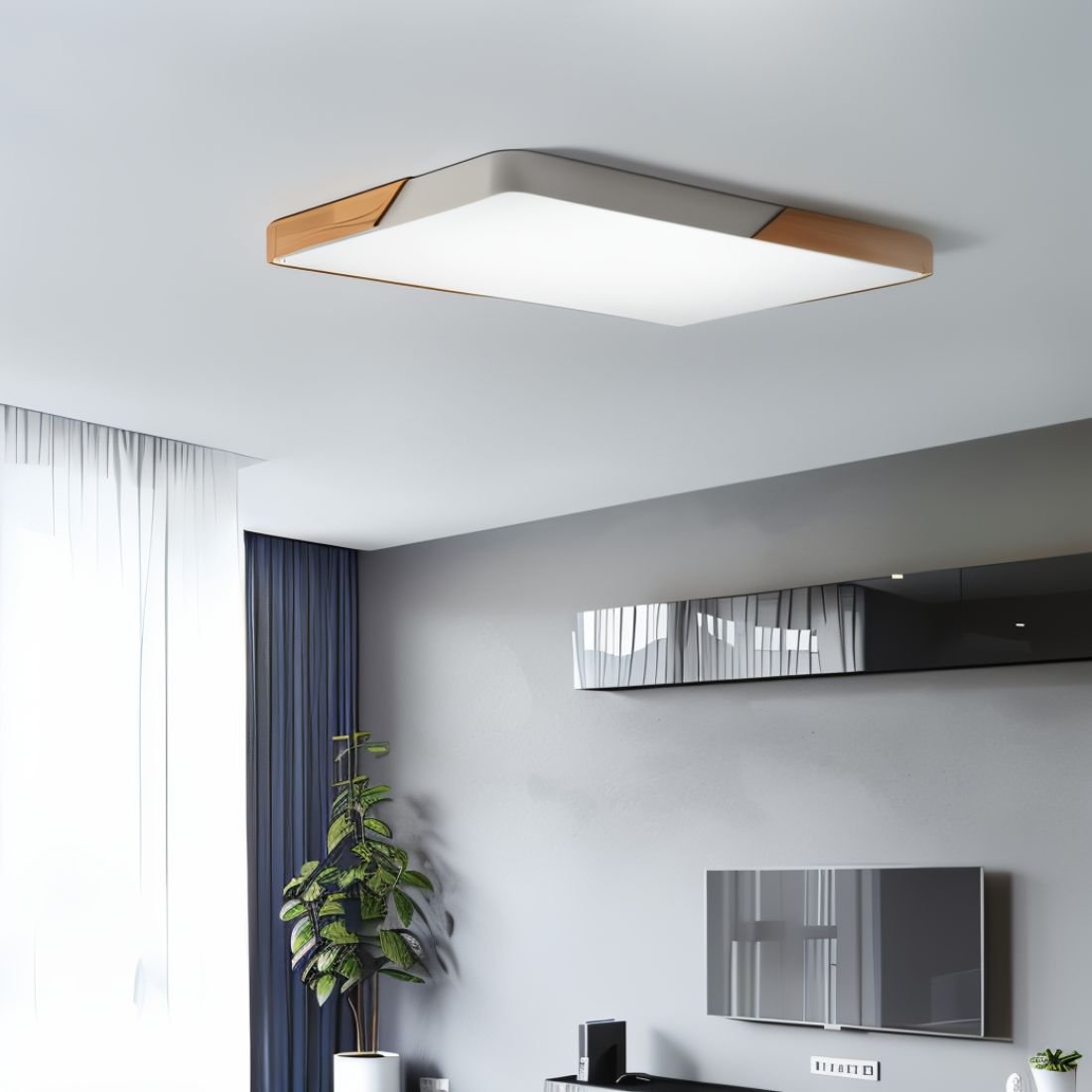 Minimalist LED Ceiling Lamp With Wooden Accents And Soft Light Distribution | Sansoti