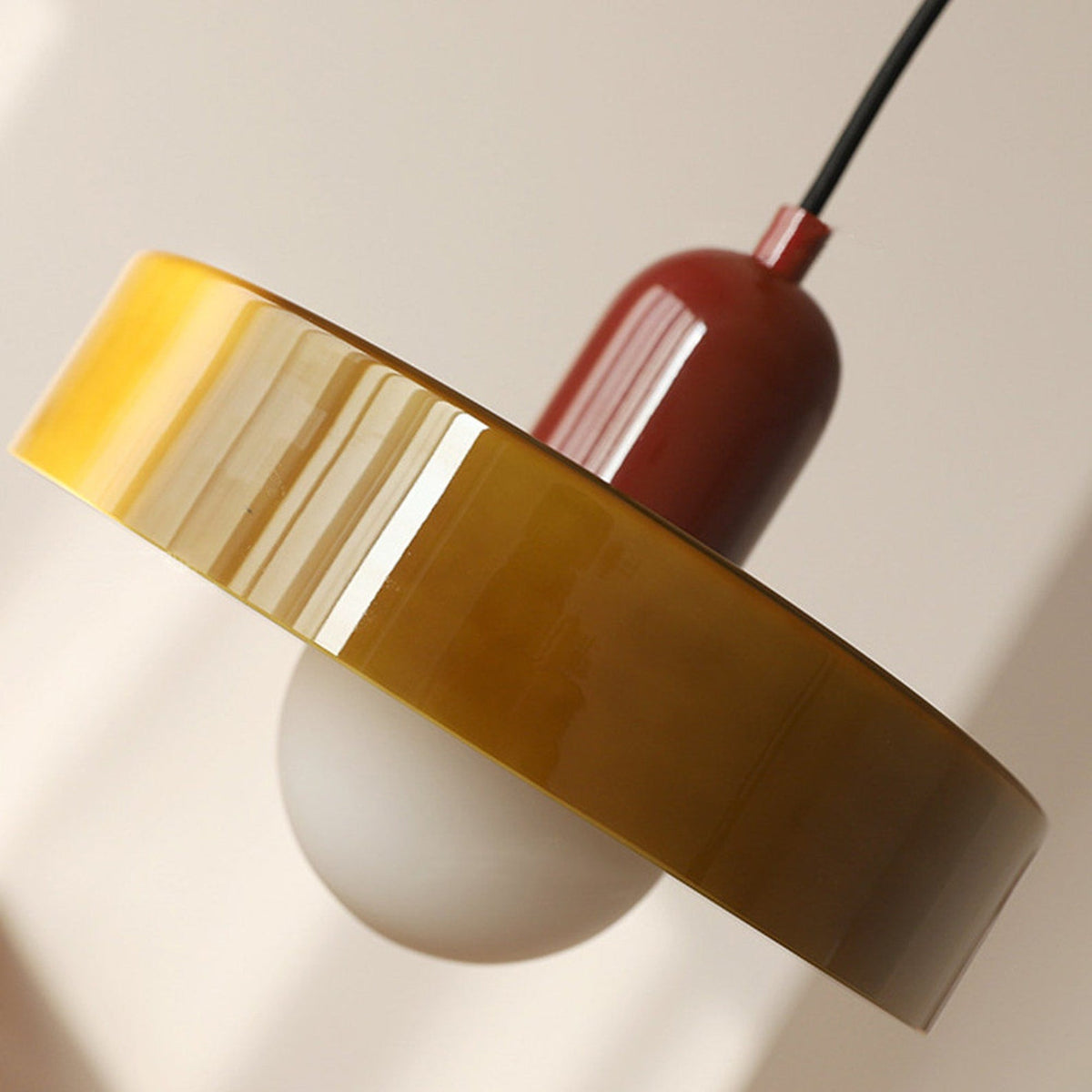 Glas-Hängeleuchte im Bauhausstil aus farbigem Glas, rund, Ø25-35cm, E27, verstellbar, Esstisch-Deckenleuchte im Retro-Design | Sansoti