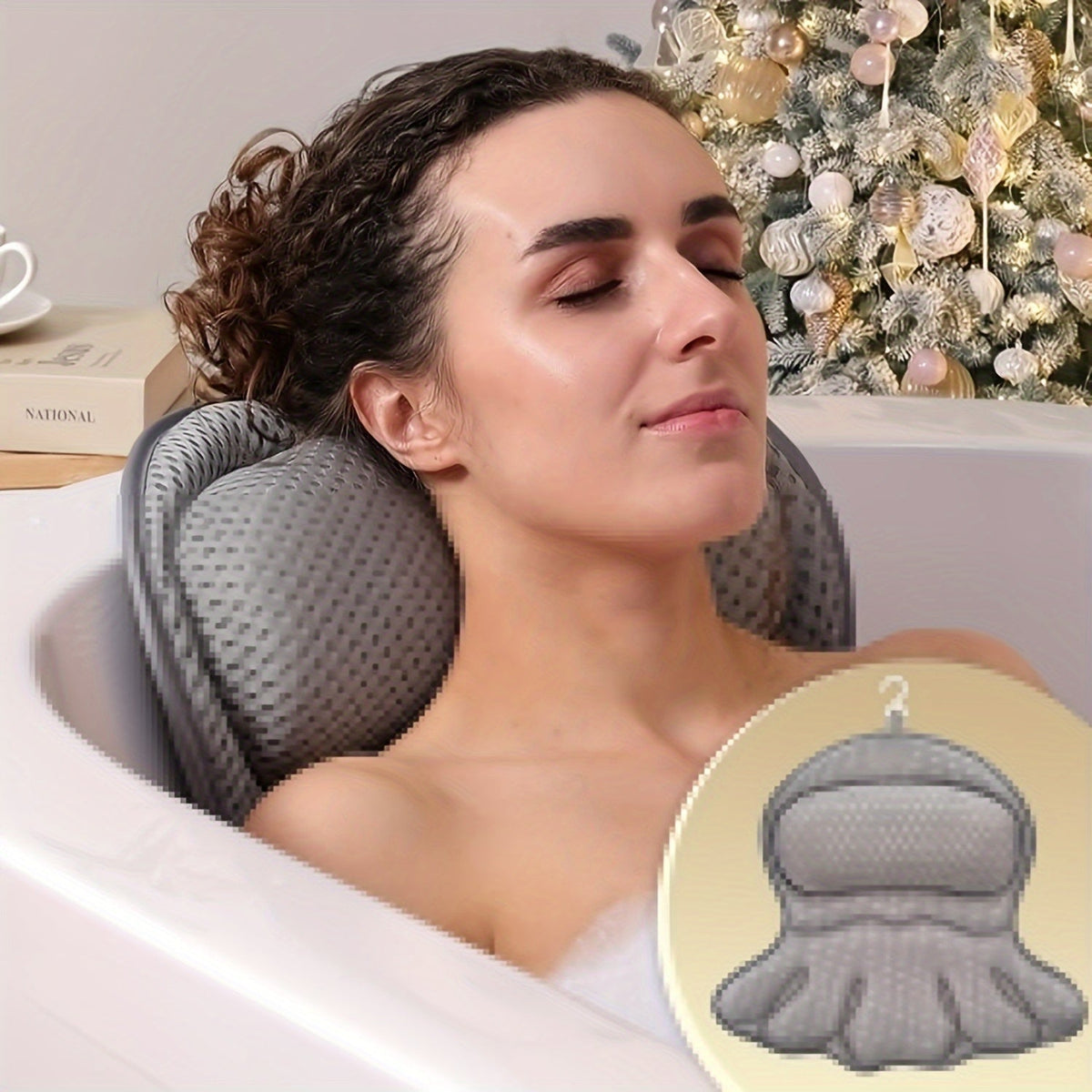 Coussin de bain luxe 4D maille aérienne avec soutien nuque et dos pour baignoire | Sansoti