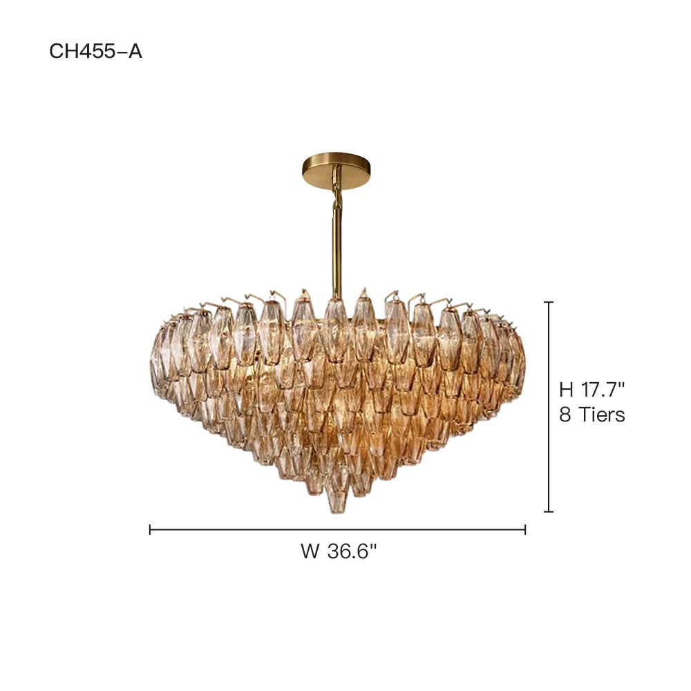 Lustre en verre rond verre superposé prisme E12 laiton noir nickel salle à manger luxe | Sansoti