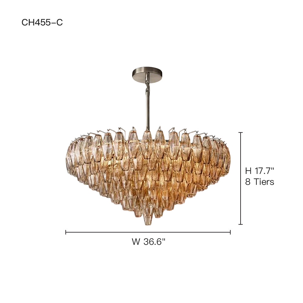 Lustre en verre rond verre superposé prisme E12 laiton noir nickel salle à manger luxe | Sansoti