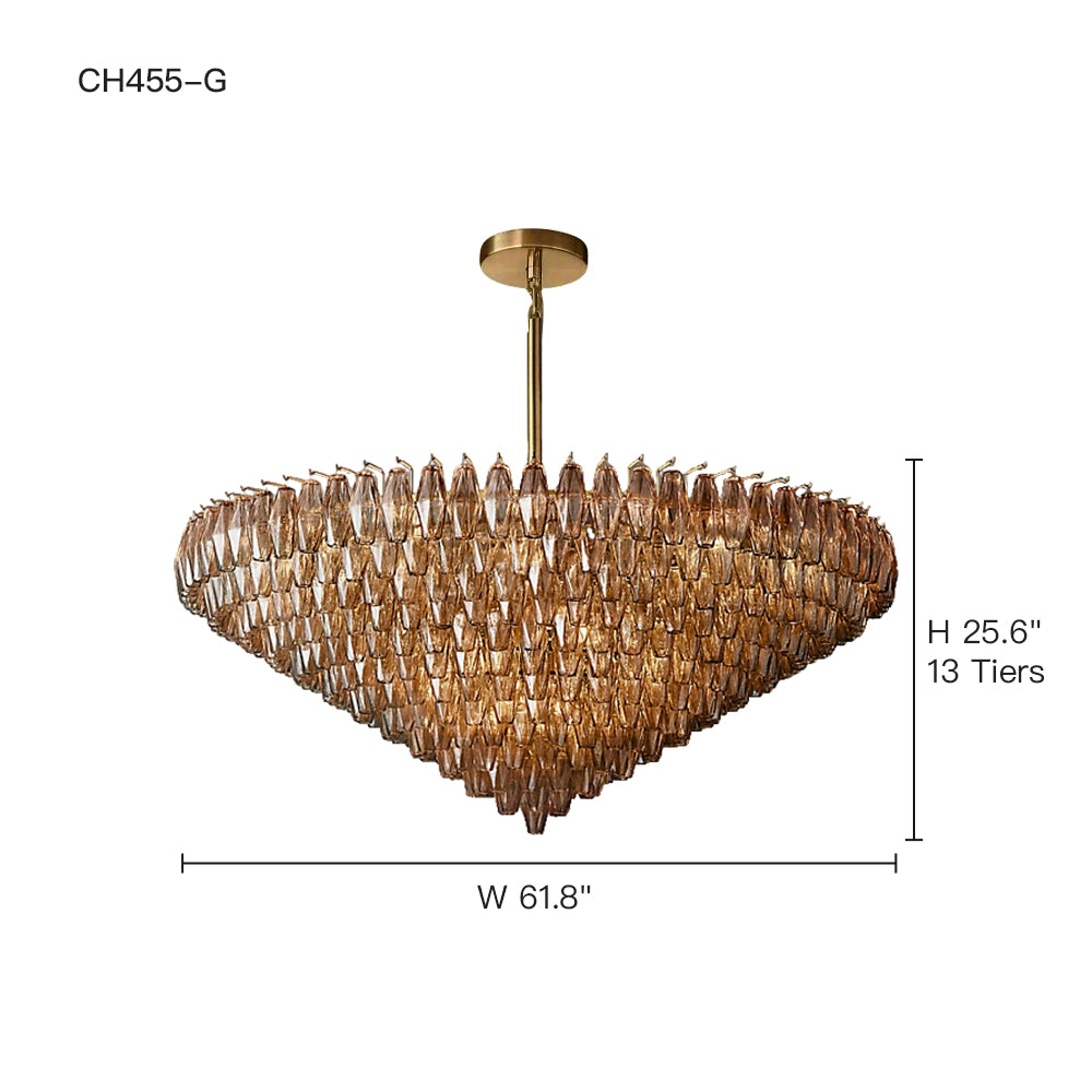Lustre en verre rond verre superposé prisme E12 laiton noir nickel salle à manger luxe | Sansoti