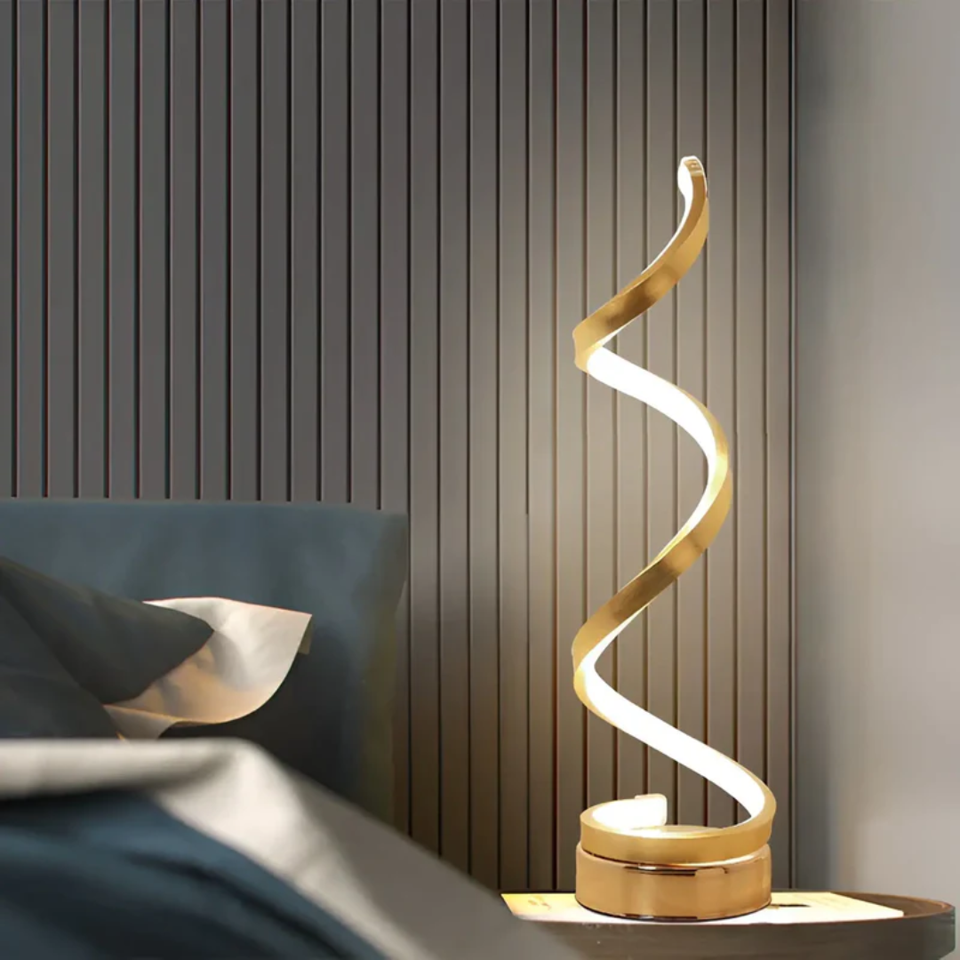 Dimmbarer moderner spiralförmiger Tischlampen 19W – stilvolle gebogene Schreibtischlampe mit sanftem Licht und energiesparender LED für Zuhause und Büro | Sansoti