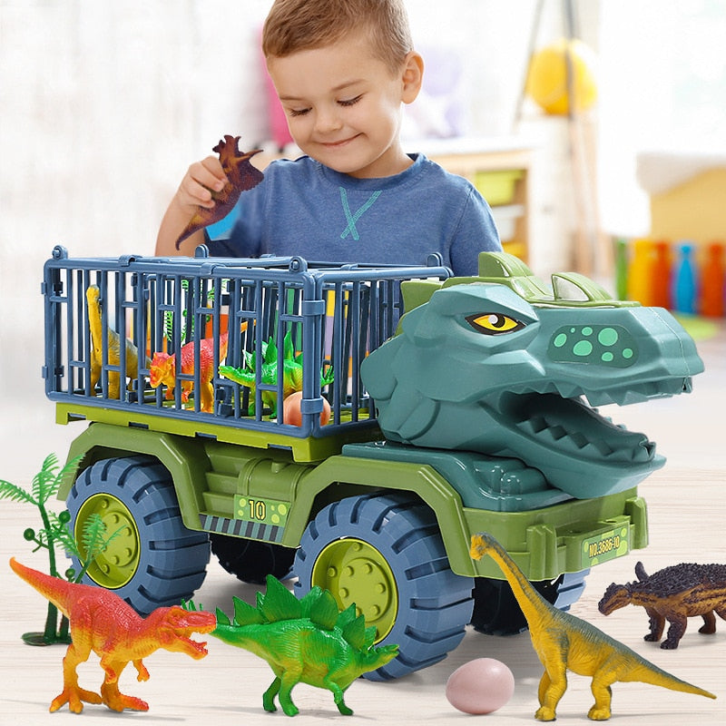 Transporter dinozaurów, ciężarówka z realistycznymi figurkami dinozaurów, zestaw do zabawy, 38 cm, edukacyjny | Sansoti