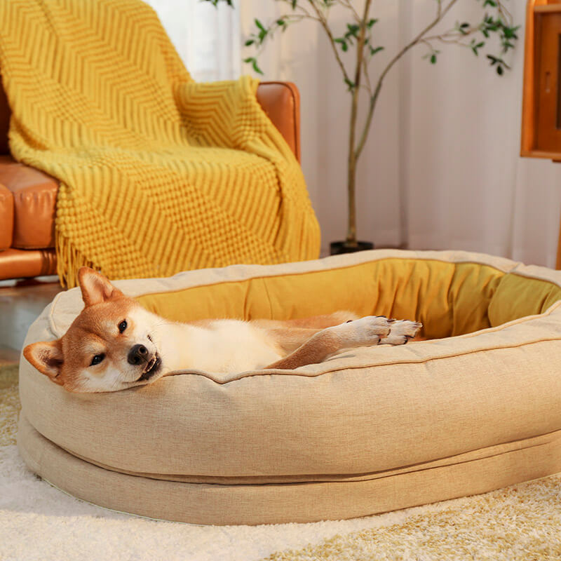 Orthopädisches Donut-Hundebett, rund, mit hohem Rand und rutschfester Unterseite für kleine, mittelgroße und große Hunde | Sansoti