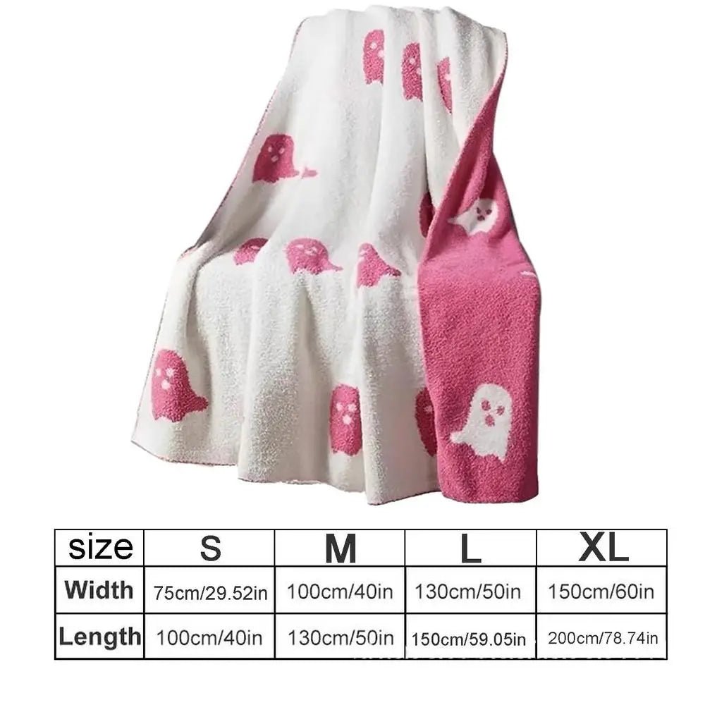 Double-Sided Chenille Throw Pink Ghosts Halloween Pattern Warm Blanket Sofa Bed Decorative Comfortable | Sansoti