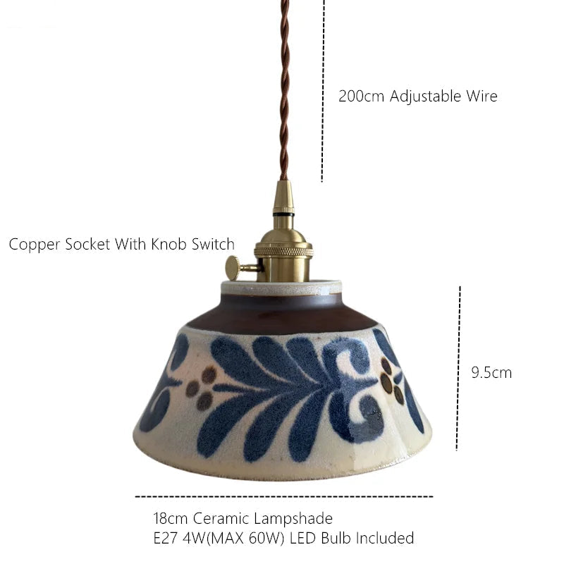 Hand-Painted Ceramic Pendant Lamp – Unique Floral Motif for Dining Room, Kitchen & Café | Sansoti