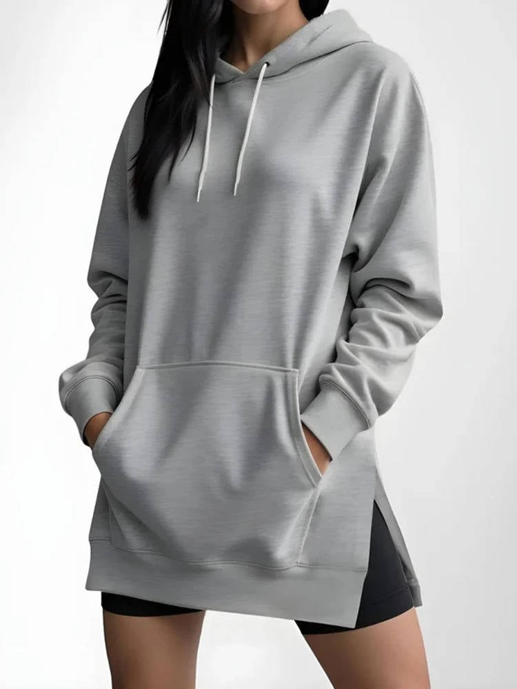 Hoodie Jurk Dames Oversized Katoen Gevoerd Capuchon Lange Mouwen Zakken Casual Loungewear Comfortabel | Sansoti