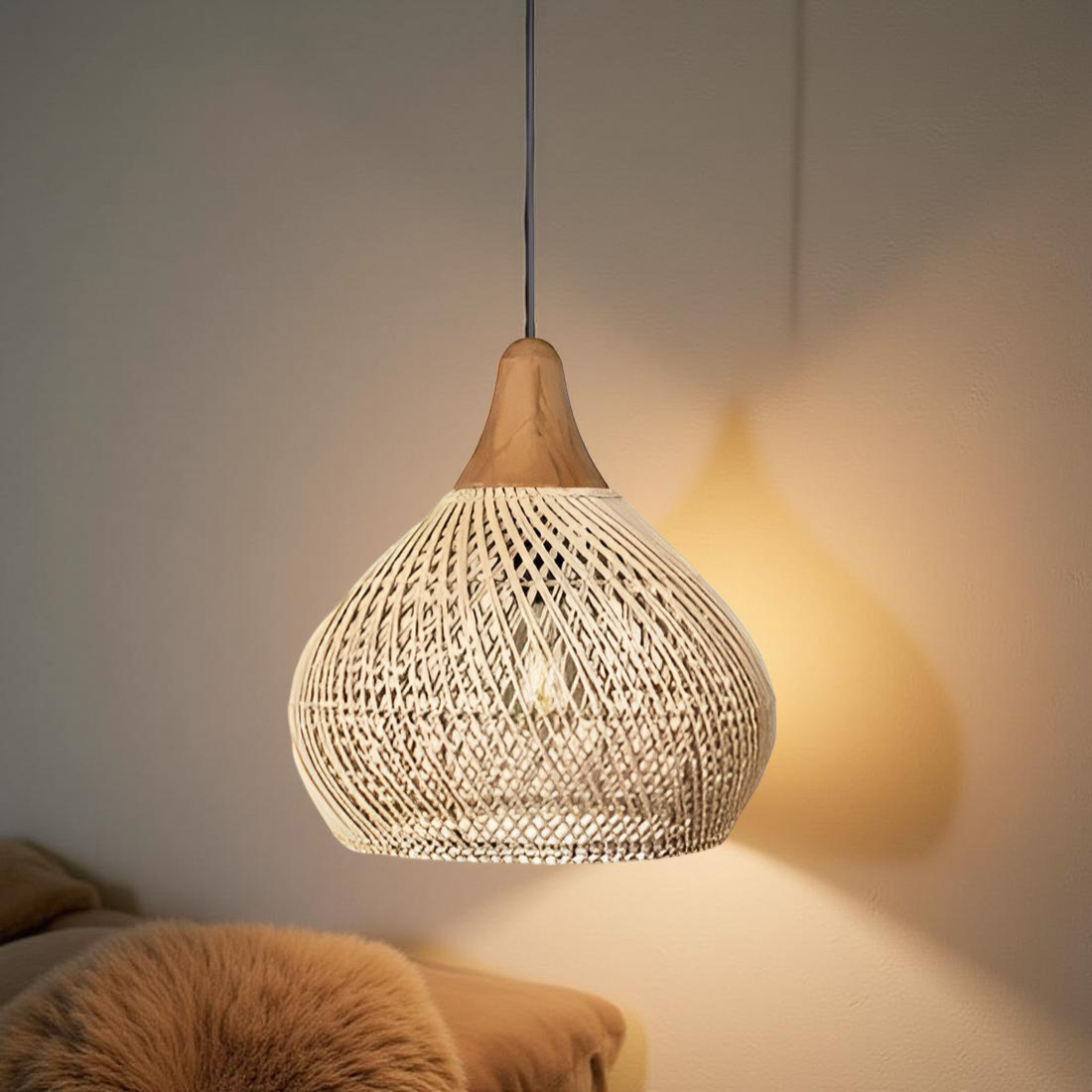 Lampa wisząca z rattanu, boho, naturalna, Ø40 Ø50 Ø60, czarna lub naturalna, LED | Sansoti