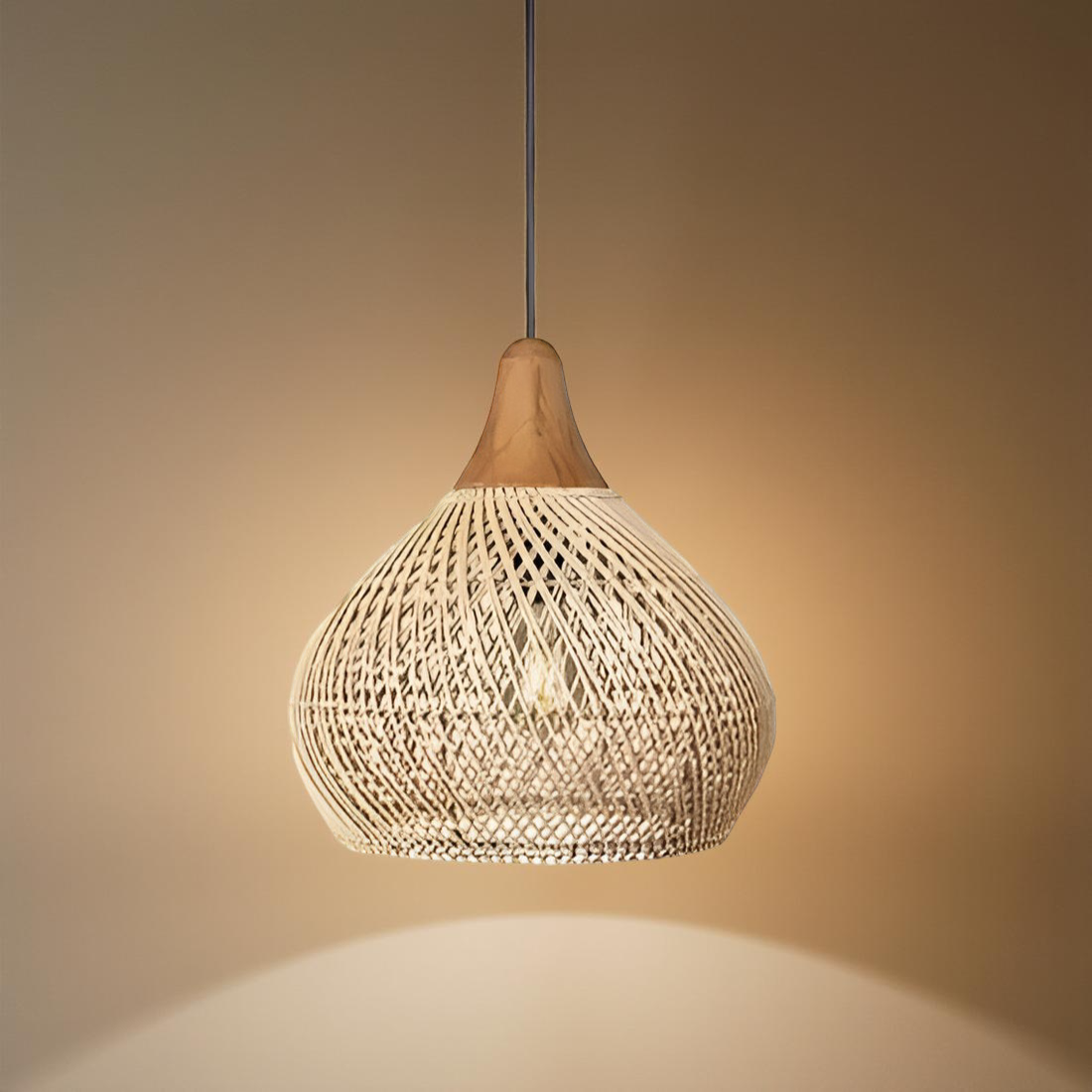 Lampa wisząca z rattanu, boho, naturalna, Ø40 Ø50 Ø60, czarna lub naturalna, LED | Sansoti