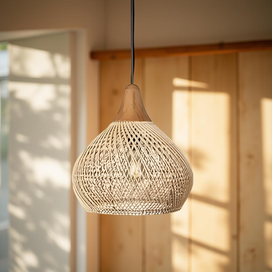 Lampa wisząca z rattanu, boho, naturalna, Ø40 Ø50 Ø60, czarna lub naturalna, LED | Sansoti
