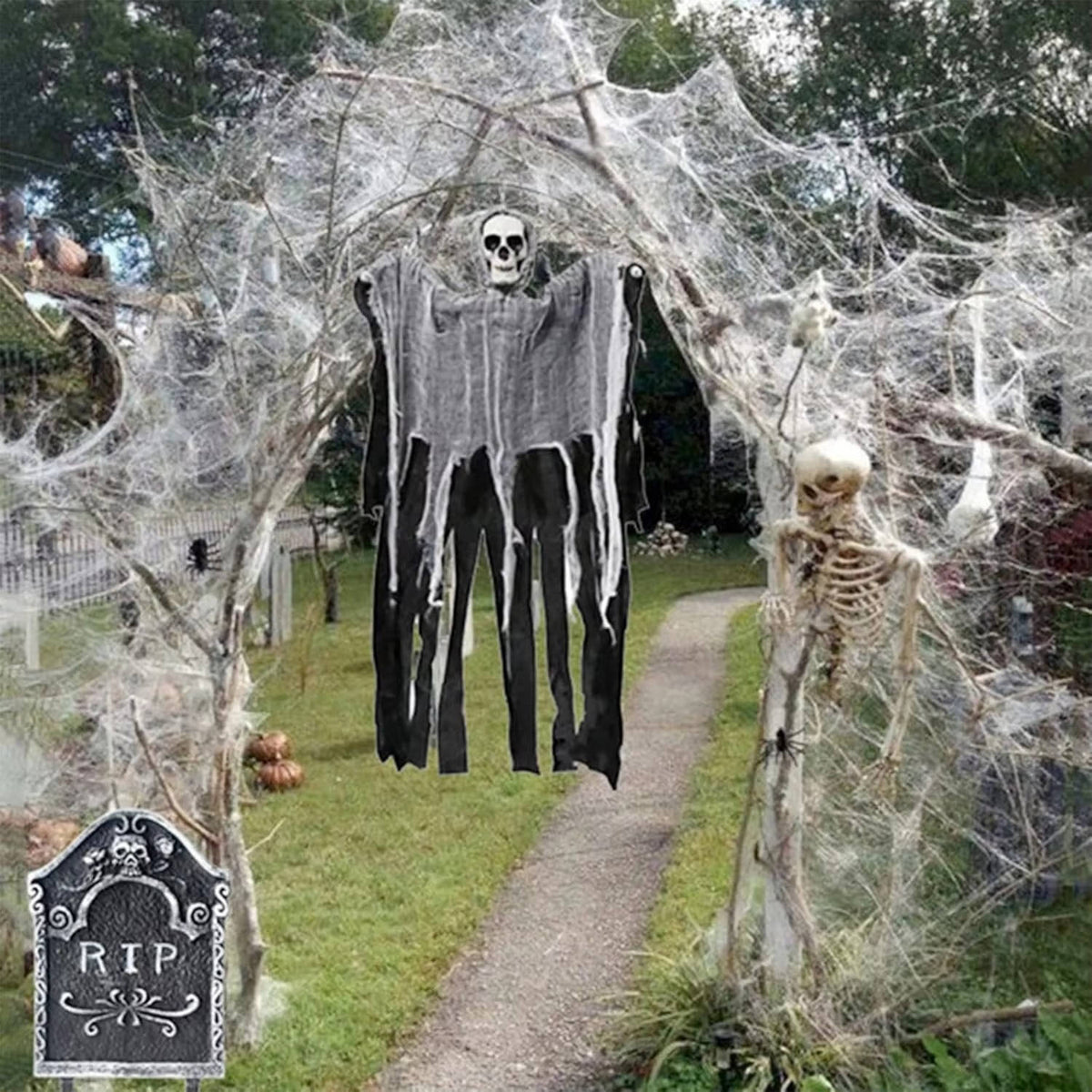 Stretchable Spider Web Decoration Set 18 m² with 9 Plastic Spiders Halloween Horror Party Decoration Indoor Outdoor | Sansoti