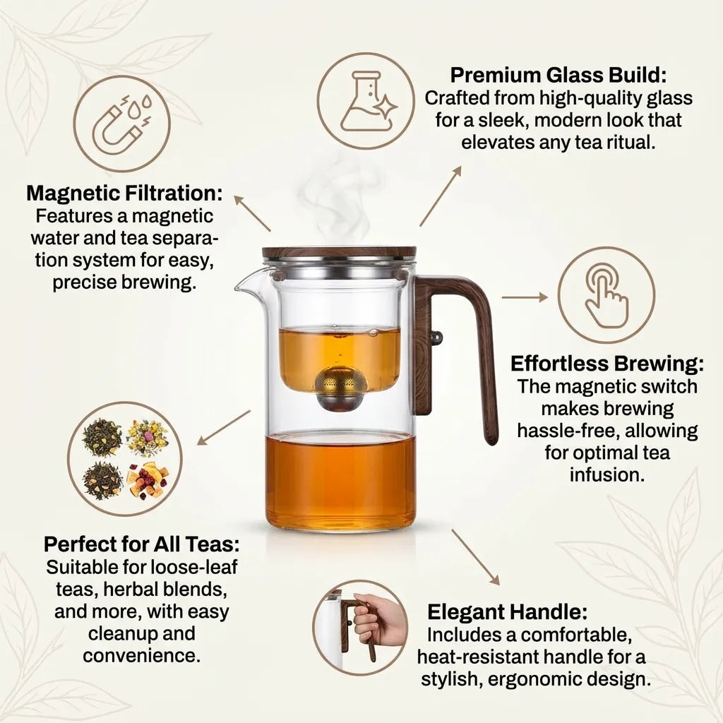 Glazen Theepot Magnetisch Filter Losse Thee Kruidenthee Elegant Hittebestendig | Sansoti