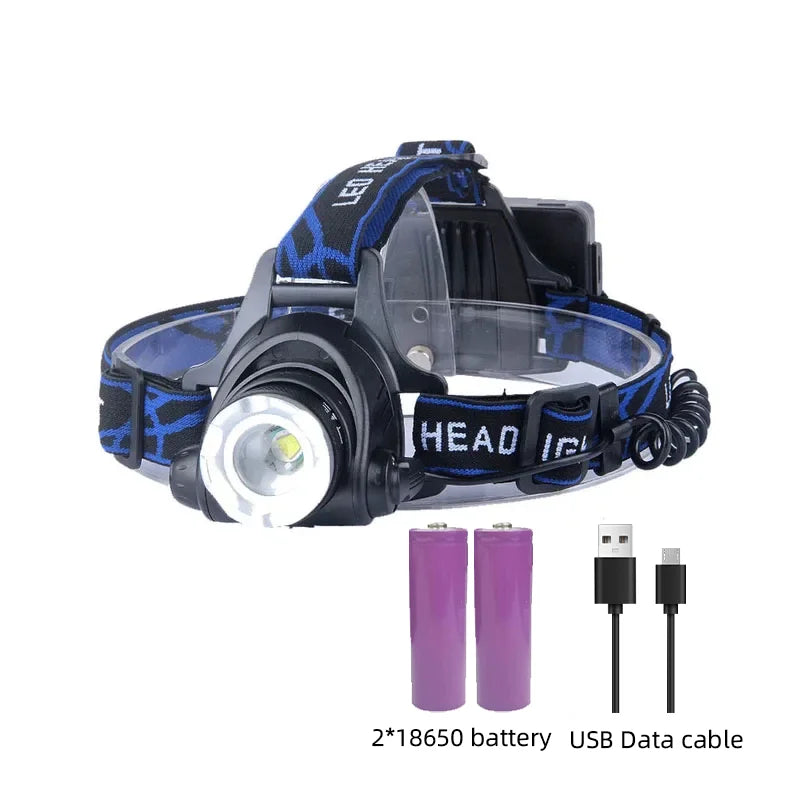 LED Headlamp Rechargeable 2000 Lumens with Zoom Function Waterproof Hands-Free Lighting for Hiking | Sansoti