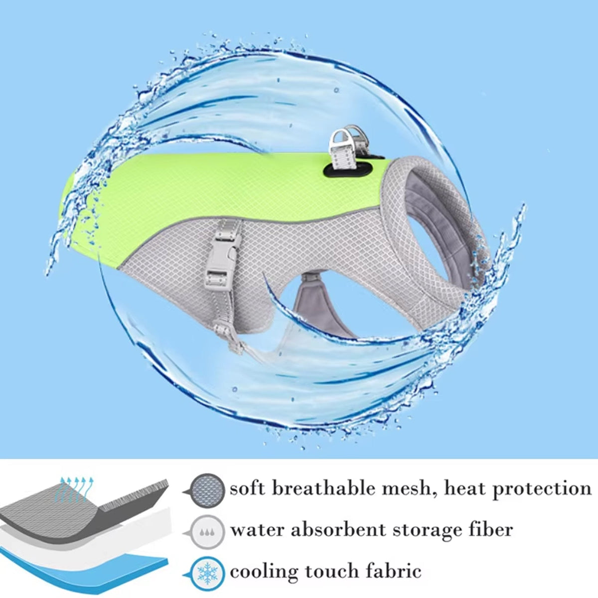 Watergeactiveerd Koelvest Hond Ademend Mesh Reflectief Harnas Riembevestiging Zomerwandeling Verkoeling | Sansoti