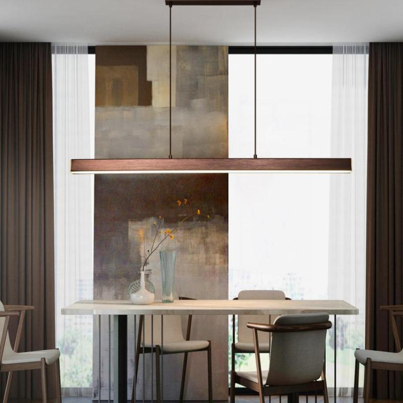 Linear LED Pendant Light Metal Black Brown Dimmable Modern Design Dining Table Kitchen Island Dining Area Lighting | Sansoti