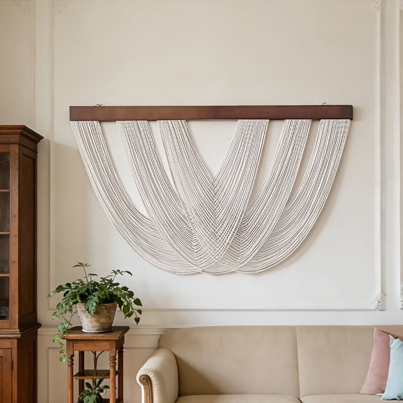 Hand-macramé Wall Panel Boho Cotton 100x60 cm Minimalist Wall Decoration Natural Textile Living Room | Sansoti
