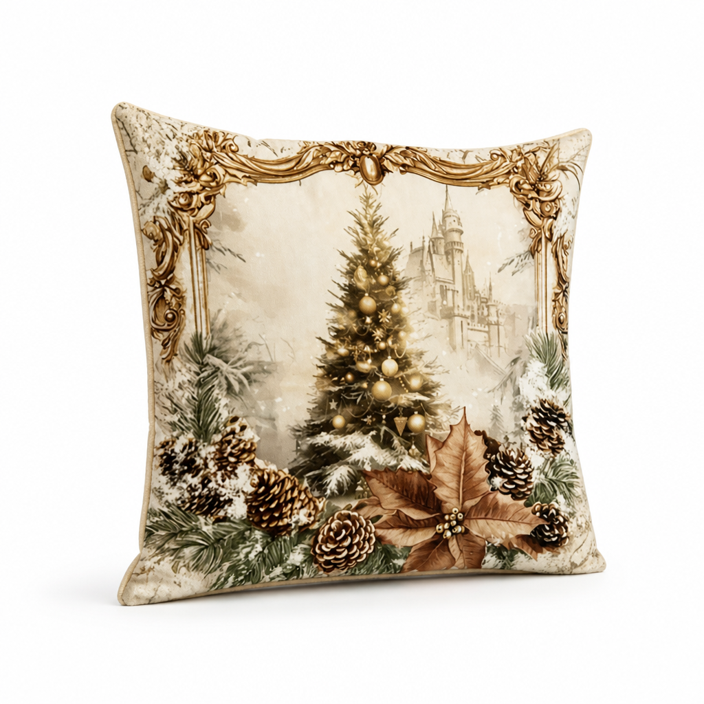 Fluwelen Kussenhoes met Feestmotief 45×45 cm Goud Katoen-Polyester Ritssluiting Vierkant Decoratief Interieur | Sansoti