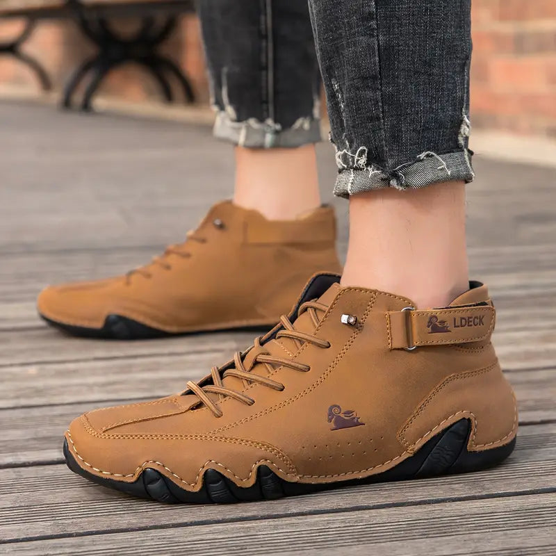 Waterproof Men's Boot Shoes with High Shaft and Elastic Closure Faux Leather Rugged Streetwear | Sansoti