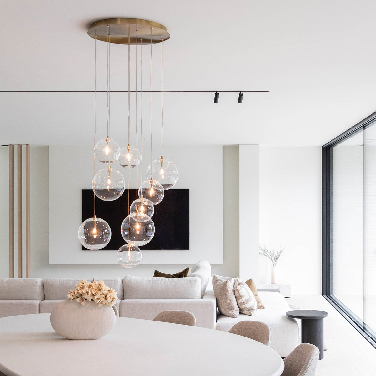 Cluster Hängelampe 9 Glaskugeln Antik Messing Verstellbar 170cm Wohnzimmer | Sansoti