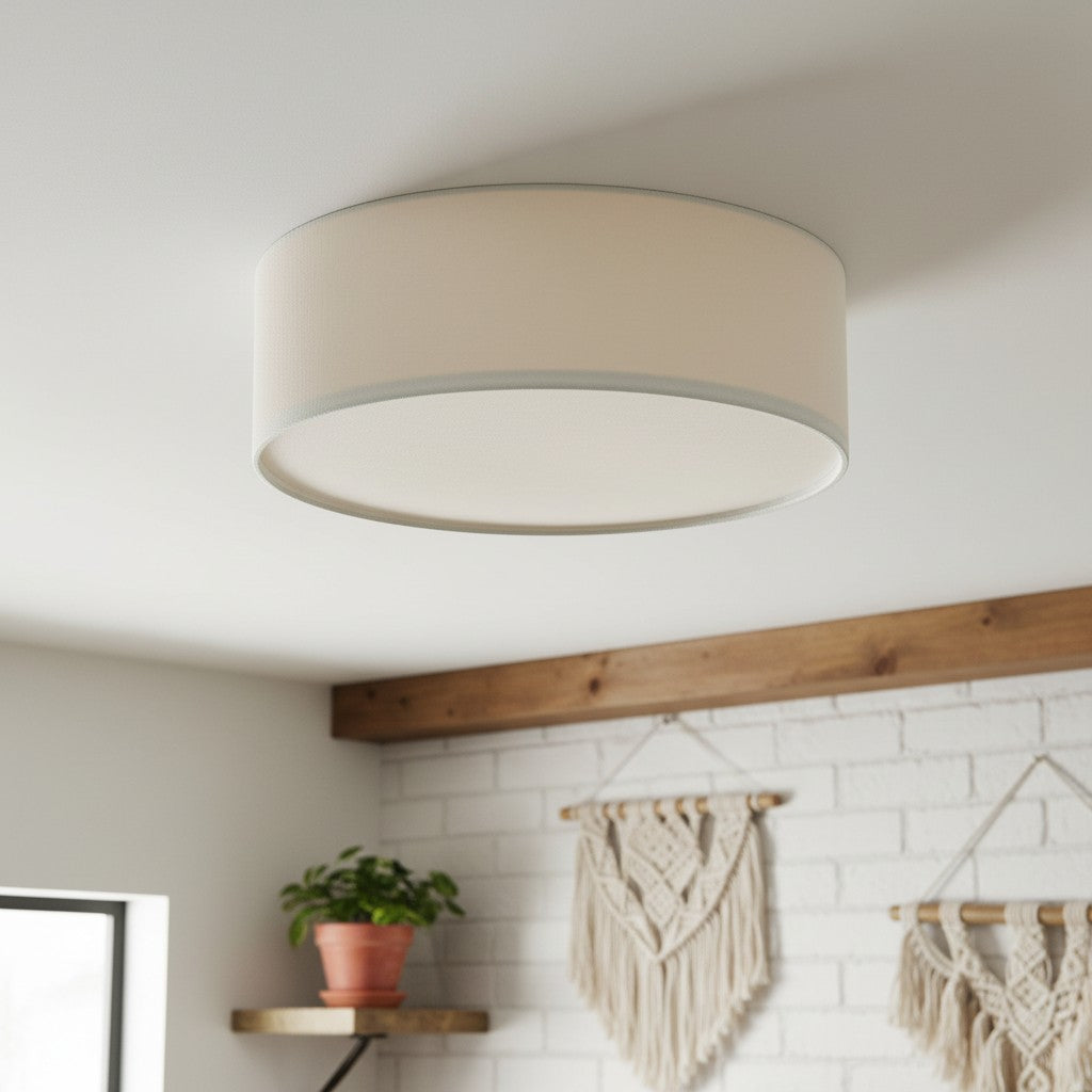 Deckenleuchte aus Leinen mit Trommelschirm, modernes Design, E27-Fassung, skandinavischer Stil, Schlafzimmer, Wohnzimmer | Sansoti