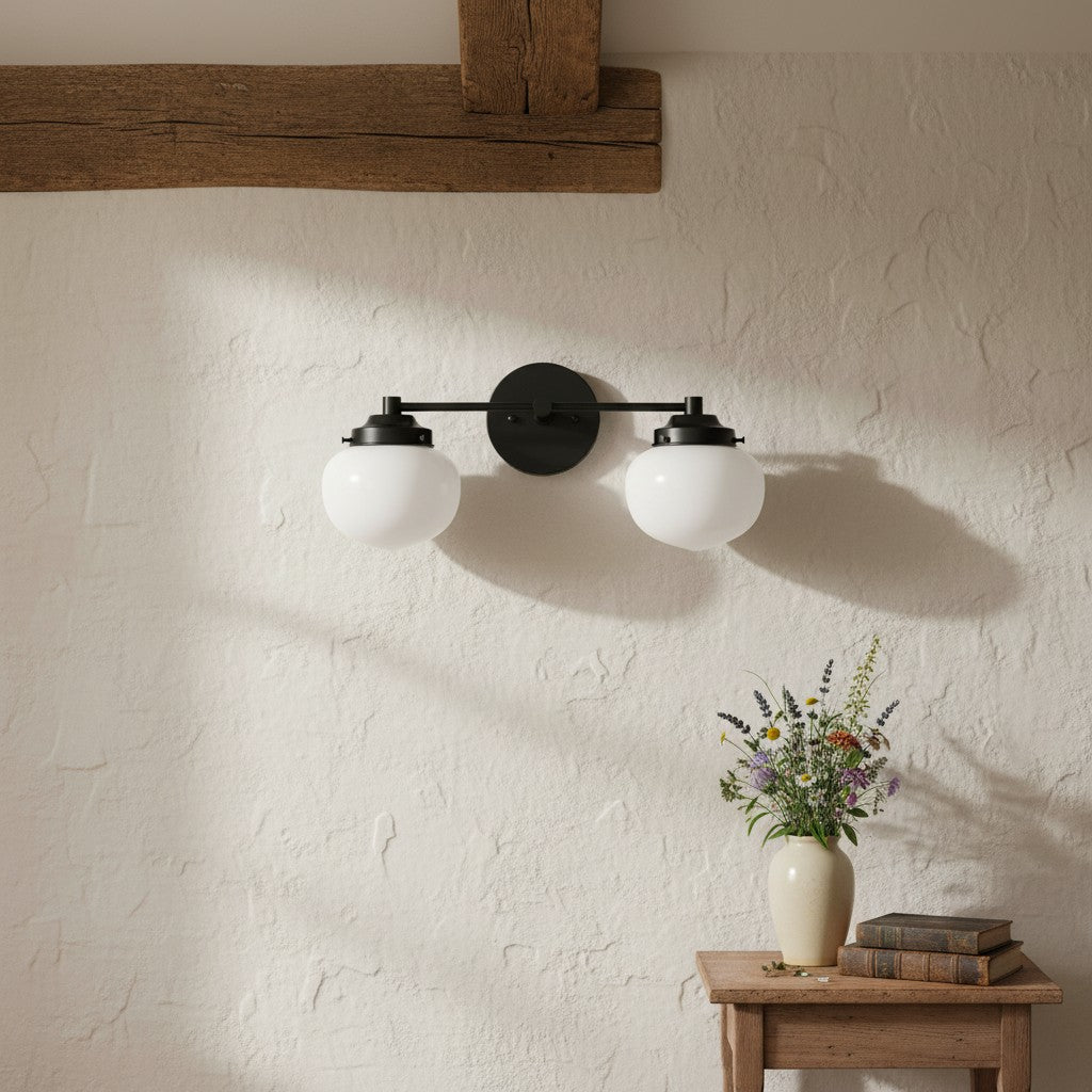 Globe Wall Lamp Classic Bathroom Schoolhouse Lighting Matte Opal Glass for Mirror and Sink | Sansoti