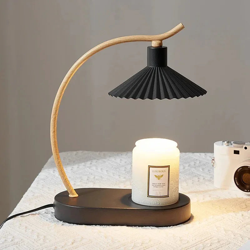 Candle Warmer Lamp Black Wood Minimalist 31cm Table Lamp Ambient Lighting Living Room | Sansoti