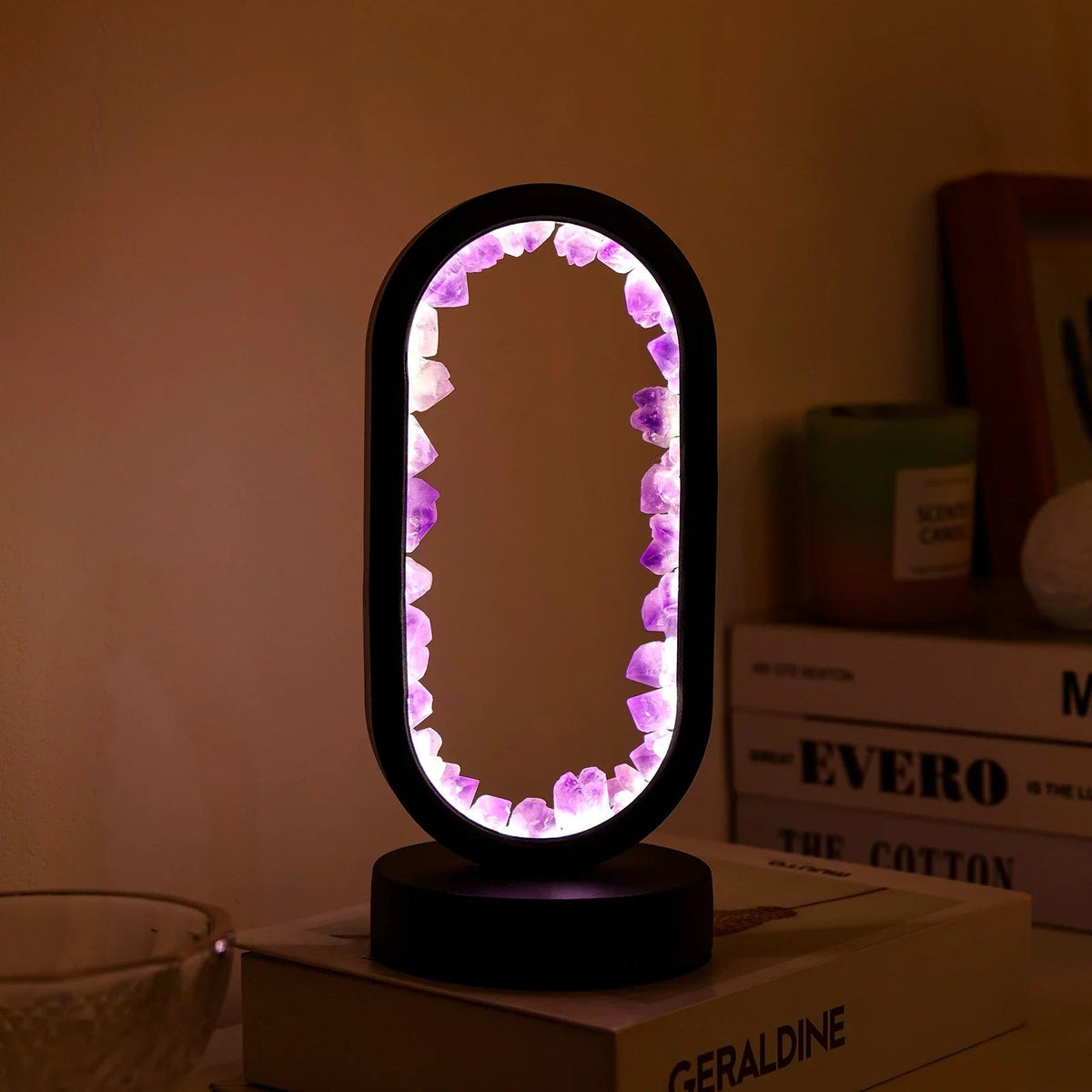 Table Lamp Amethyst Handmade Natural Crystal LED E14 Purple Pink Atmosphere Bedroom Meditation Yoga Relaxing Decoration Inner Peace | Sansoti