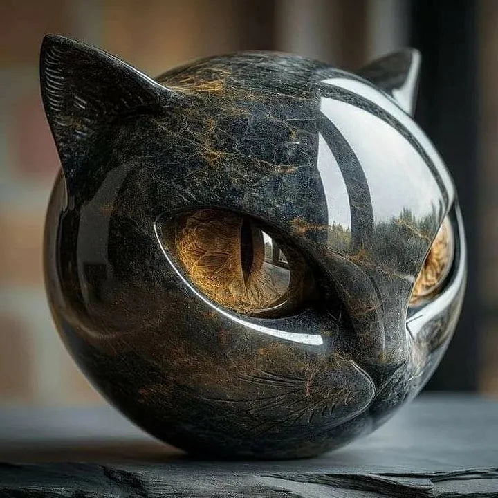 Decorative Cat Head Sculpture – Glossy Finish with Hypnotic Eyes | Sansoti