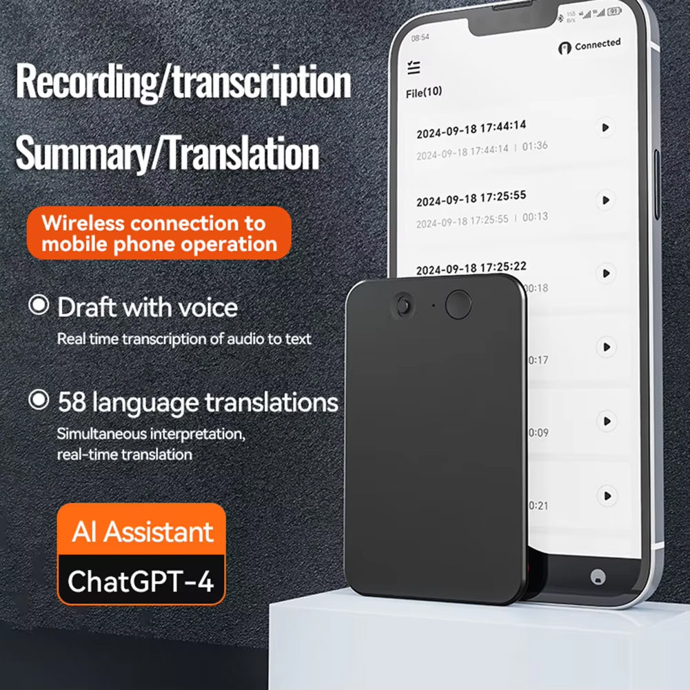 AI Spraakrecorder met Realtime Transcriptie 59 Talen Stemgestuurde Notitieapparaat voor Vergaderingen | Sansoti