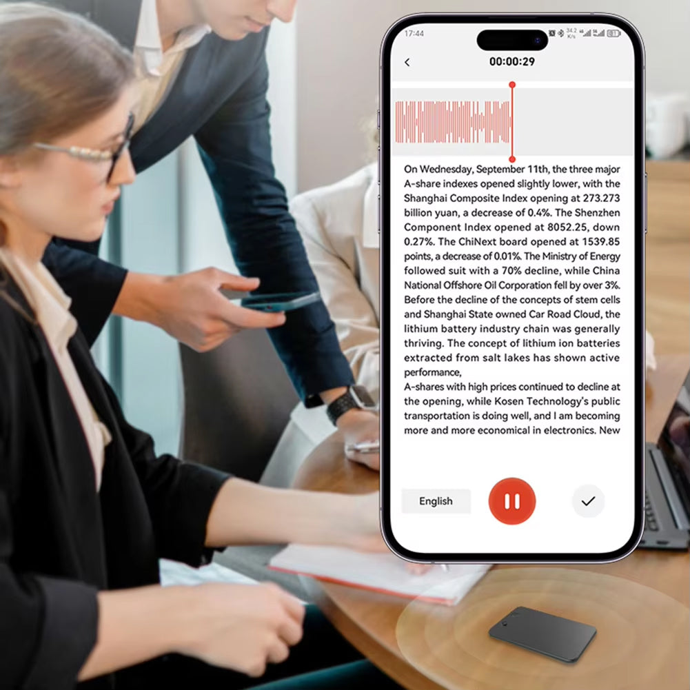 AI Spraakrecorder met Realtime Transcriptie 59 Talen Stemgestuurde Notitieapparaat voor Vergaderingen | Sansoti