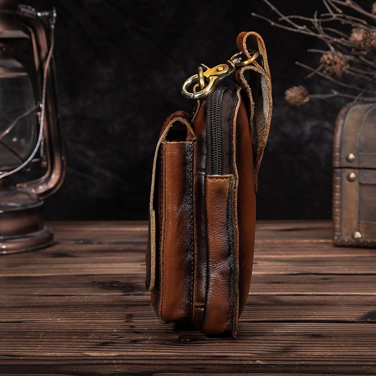 Herren-Ledergürteltasche – Vintage-Bauchtasche aus echtem Leder mit verstellbarem Riemen – braune Crossbody-Tasche für den täglichen Gebrauch | Sansoti