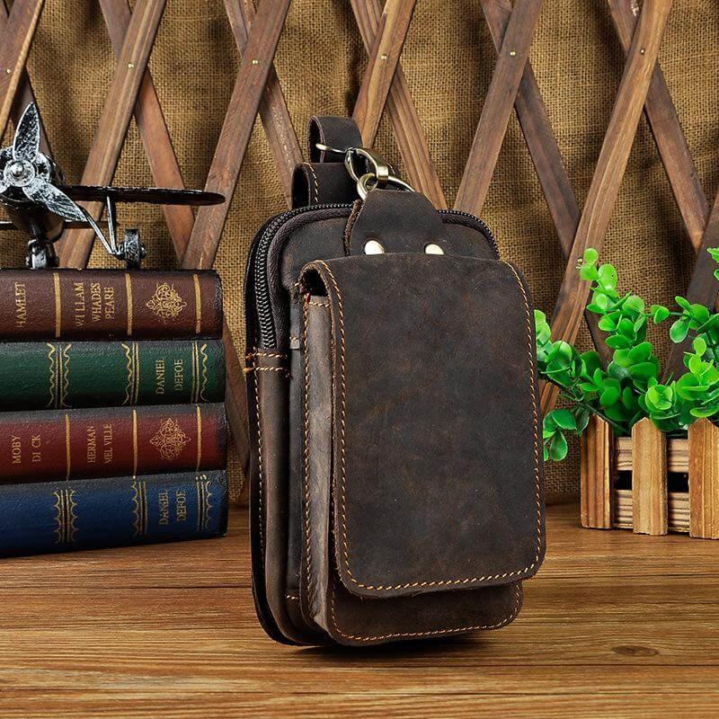 Herren-Ledergürteltasche – Vintage-Bauchtasche aus echtem Leder mit verstellbarem Riemen – braune Crossbody-Tasche für den täglichen Gebrauch | Sansoti