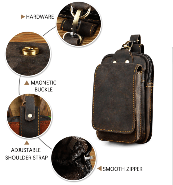 Herren-Ledergürteltasche – Vintage-Bauchtasche aus echtem Leder mit verstellbarem Riemen – braune Crossbody-Tasche für den täglichen Gebrauch | Sansoti