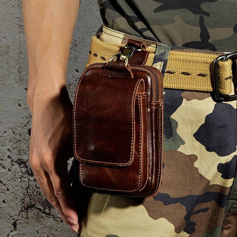 Herren-Ledergürteltasche – Vintage-Bauchtasche aus echtem Leder mit verstellbarem Riemen – braune Crossbody-Tasche für den täglichen Gebrauch | Sansoti