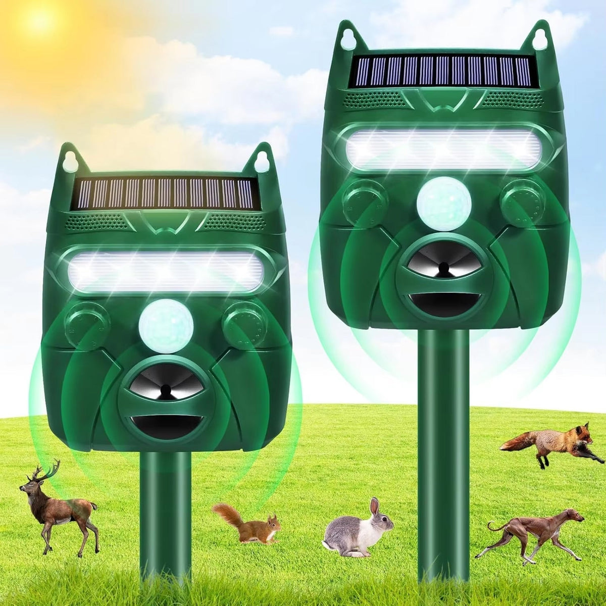 Zonne-energie Dierenverjager met Ultrasone Golven voor Tuin Terras Oprit 110m² Bereik Waterdicht IP65 | Sansoti