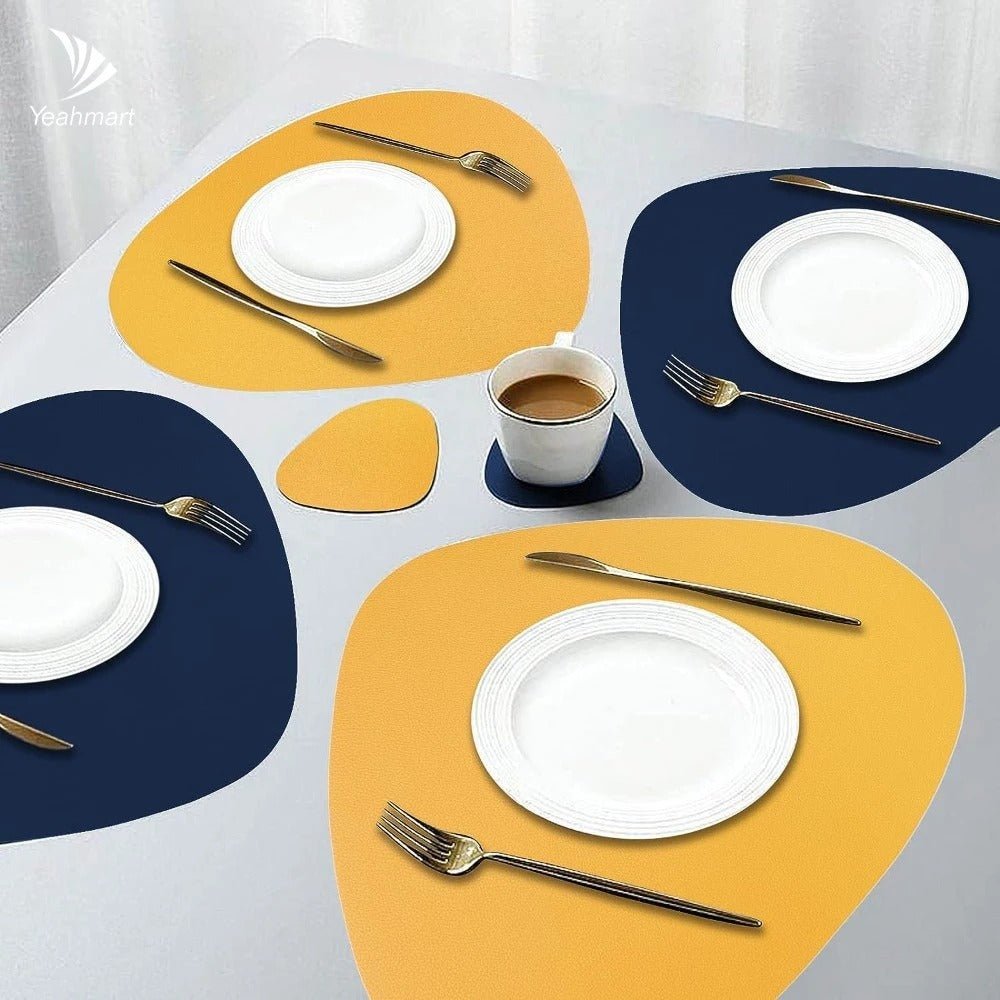 Double-Sided Faux Leather Placemats Water-Repellent Non-Slip Set of 4 or 8 Table Protection Dining Table | Sansoti