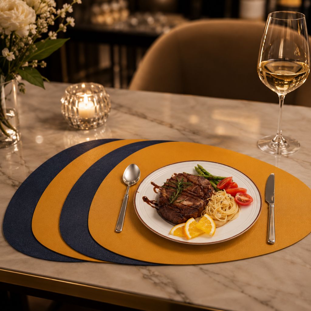 Double-Sided Faux Leather Placemats Water-Repellent Non-Slip Set of 4 or 8 Table Protection Dining Table | Sansoti