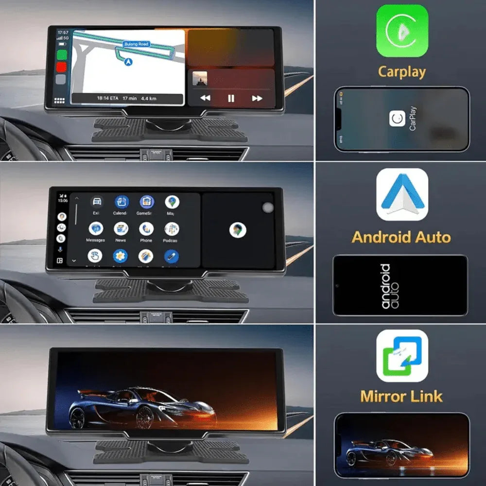 CarPlay Screen with Dashcam 10.26-Inch Touchscreen GPS Bluetooth WiFi Hands-Free Voice Control Car Multimedia | Sansoti