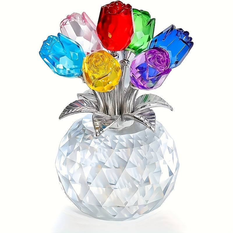 Crystal Rose Bouquet Decorative Artificial Flowers Vase Accessory Interior Living Room Timeless Gift Idea | Sansoti