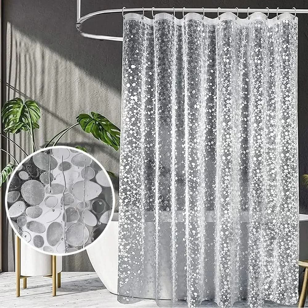 Transparent Shower Curtain with Pebble Texture 180x180cm Waterproof Mold-Resistant for Modern Bathroom | Sansoti
