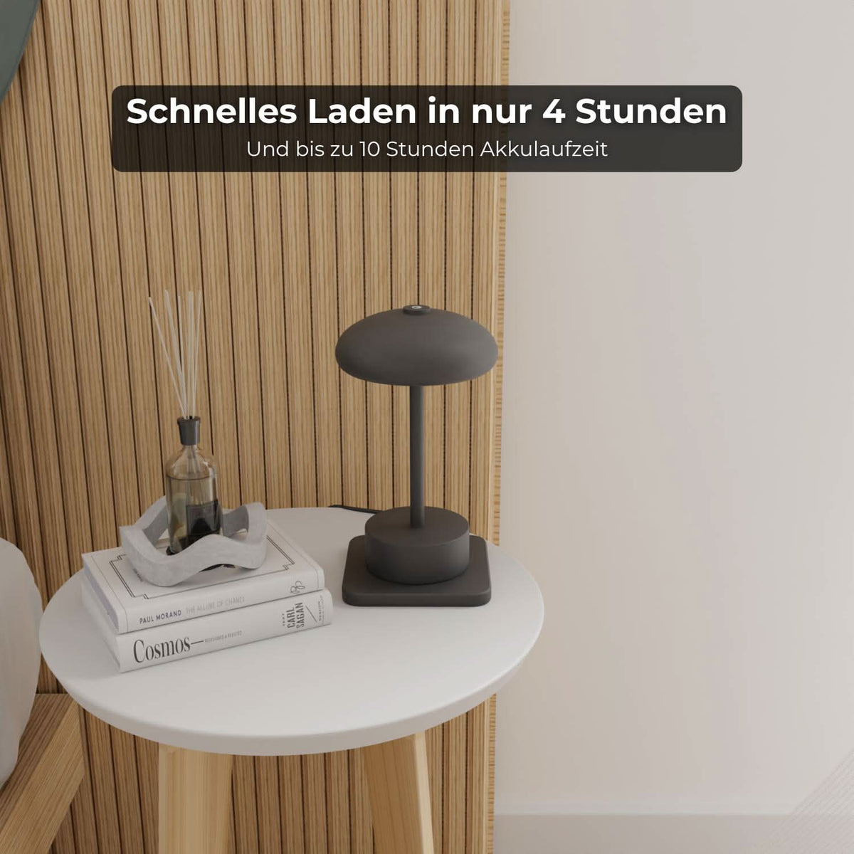 Bezprzewodowa lampka stołowa, ładowana, IP54, 2700 K, czarno-biała, piaskowa, 23 cm | Sansoti