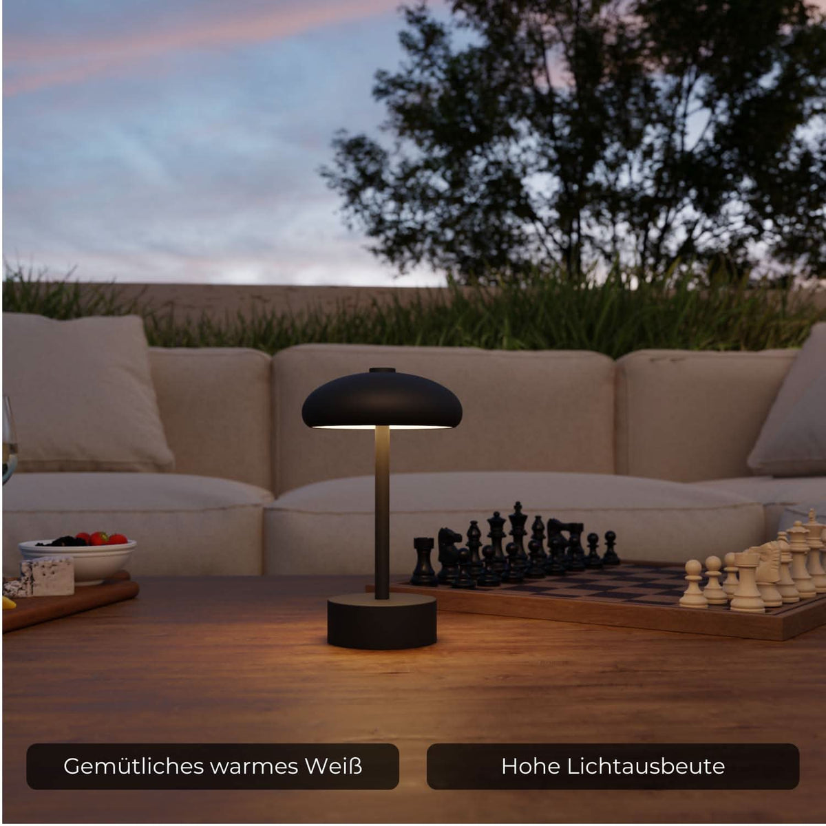 Bezprzewodowa lampka stołowa, ładowana, IP54, 2700 K, czarno-biała, piaskowa, 23 cm | Sansoti
